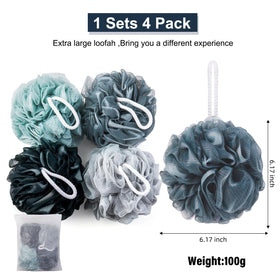 MTDLYICE Éponge Loofah XXL 100g bleu gris avec corde de suspension