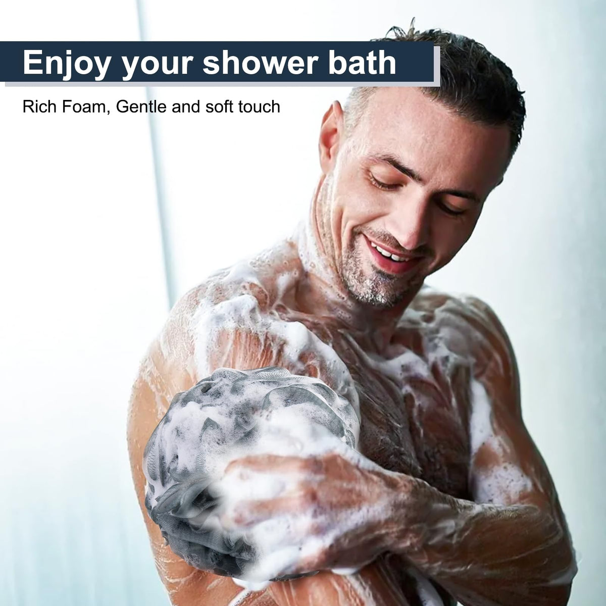MTDLYICE Éponge Loofah XXL 100g bleu gris vue de côté