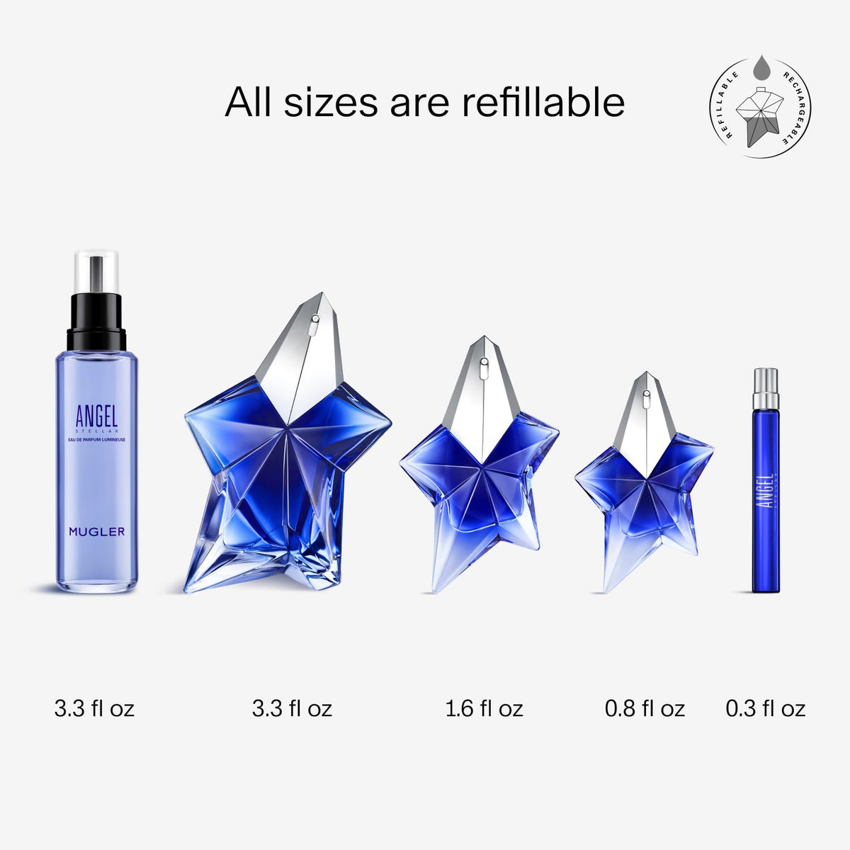 Mugler Angel Stellar Eau de Parfum flacon avec fond floral