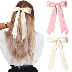 Nœud en satin beige et rose Aileam, vue de face