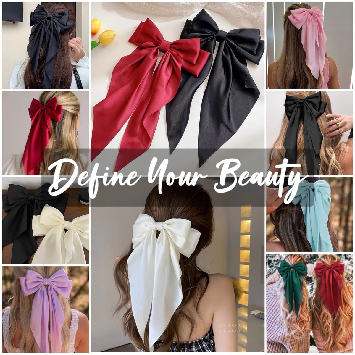 Nœud en satin noir de TERSE pour cheveux, gros modèle