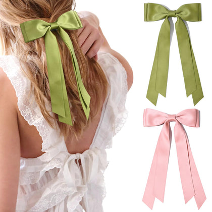 Nœud en satin rose Aileam avec clip crocodile
