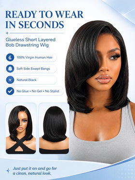 Nadula perruque bob courte côté avec texture lisse et naturelle