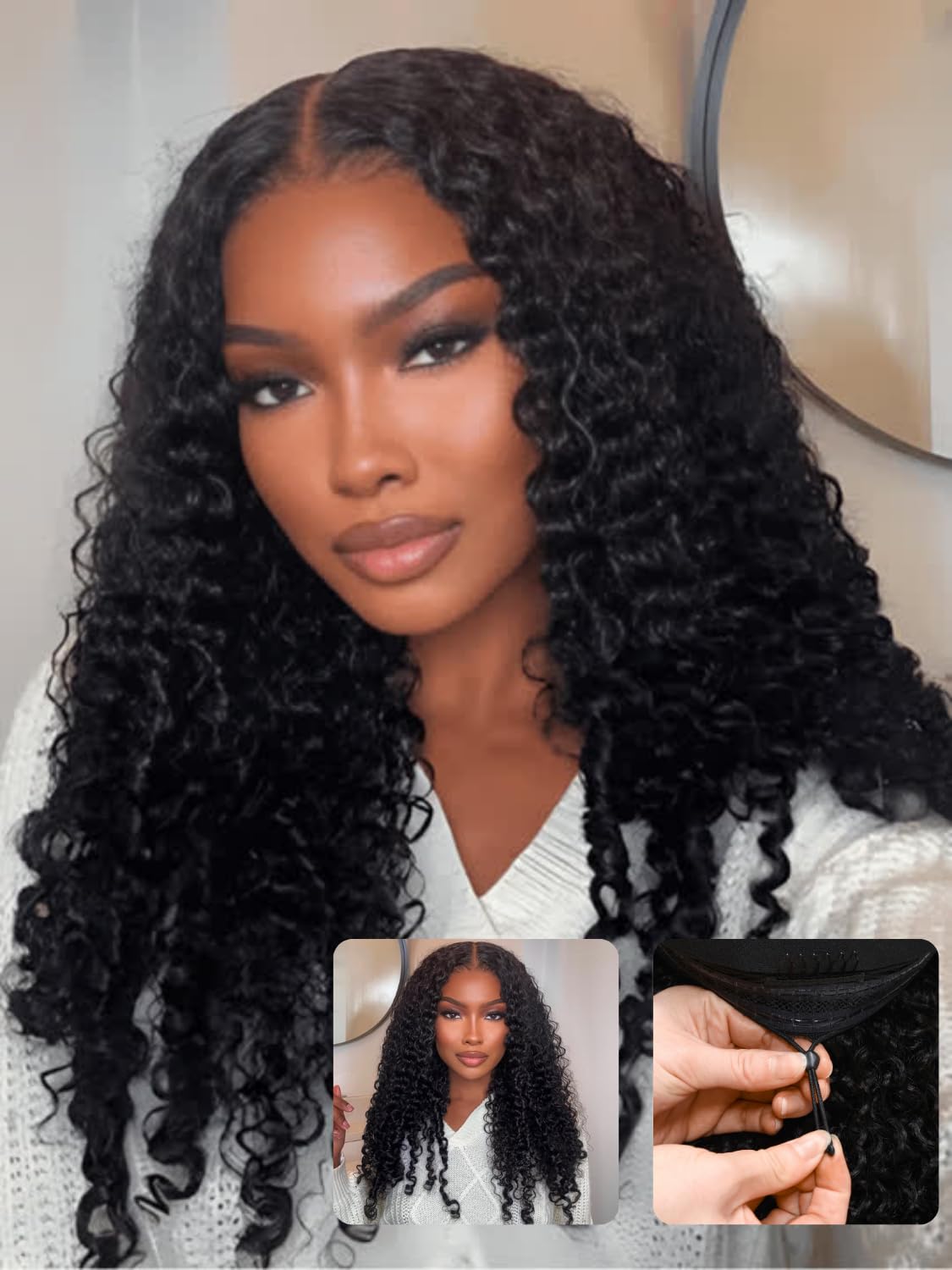 Nadula Perruque Curly 18 pouces vue de face avec boucles définies
