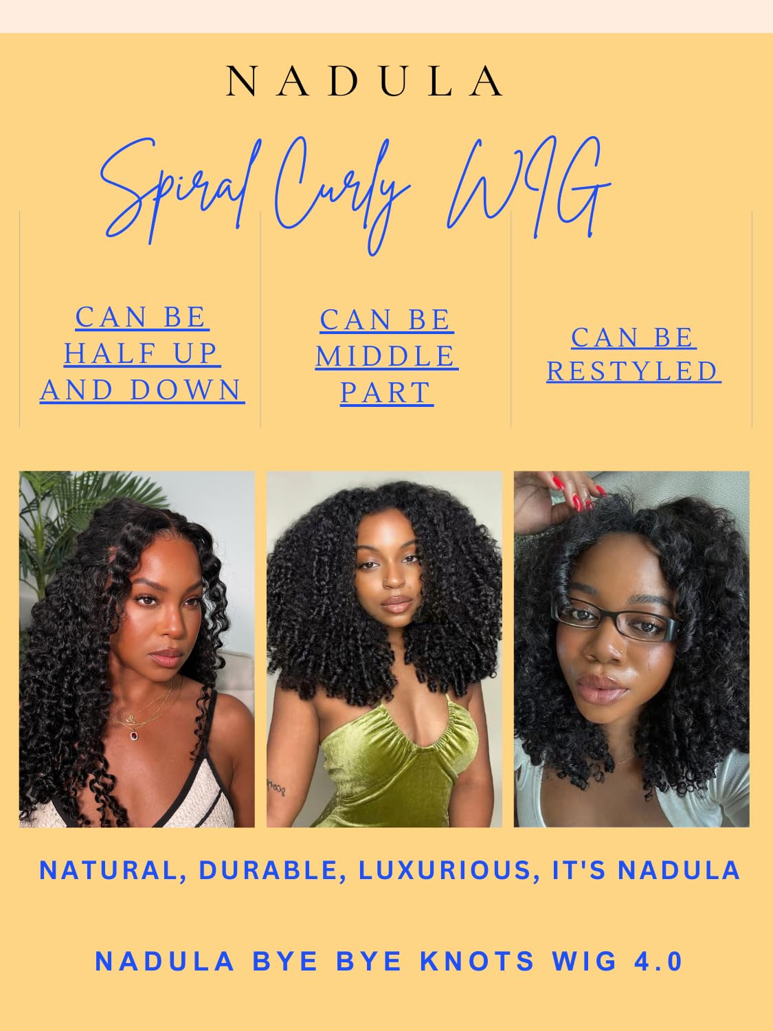 Nadula Perruque Curly vue de côté avec finition soignée