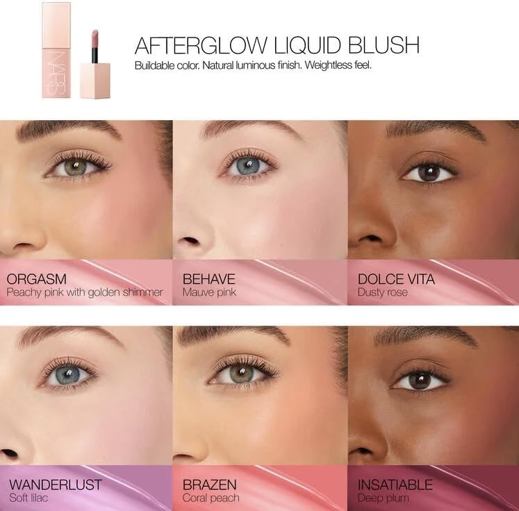 NARS Afterglow Liquid Blush Brazen 6,5 ml en application