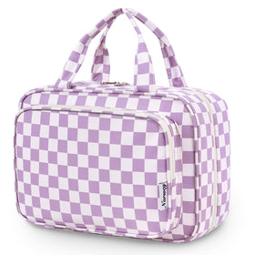 Narwey sac de toilettage voyage femme grand vue avant avec motif damier violet