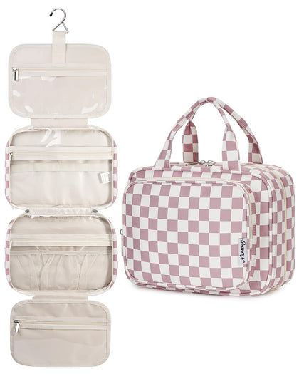 Narwey sac de toilette suspendu rose poudré vue avant avec compartiments