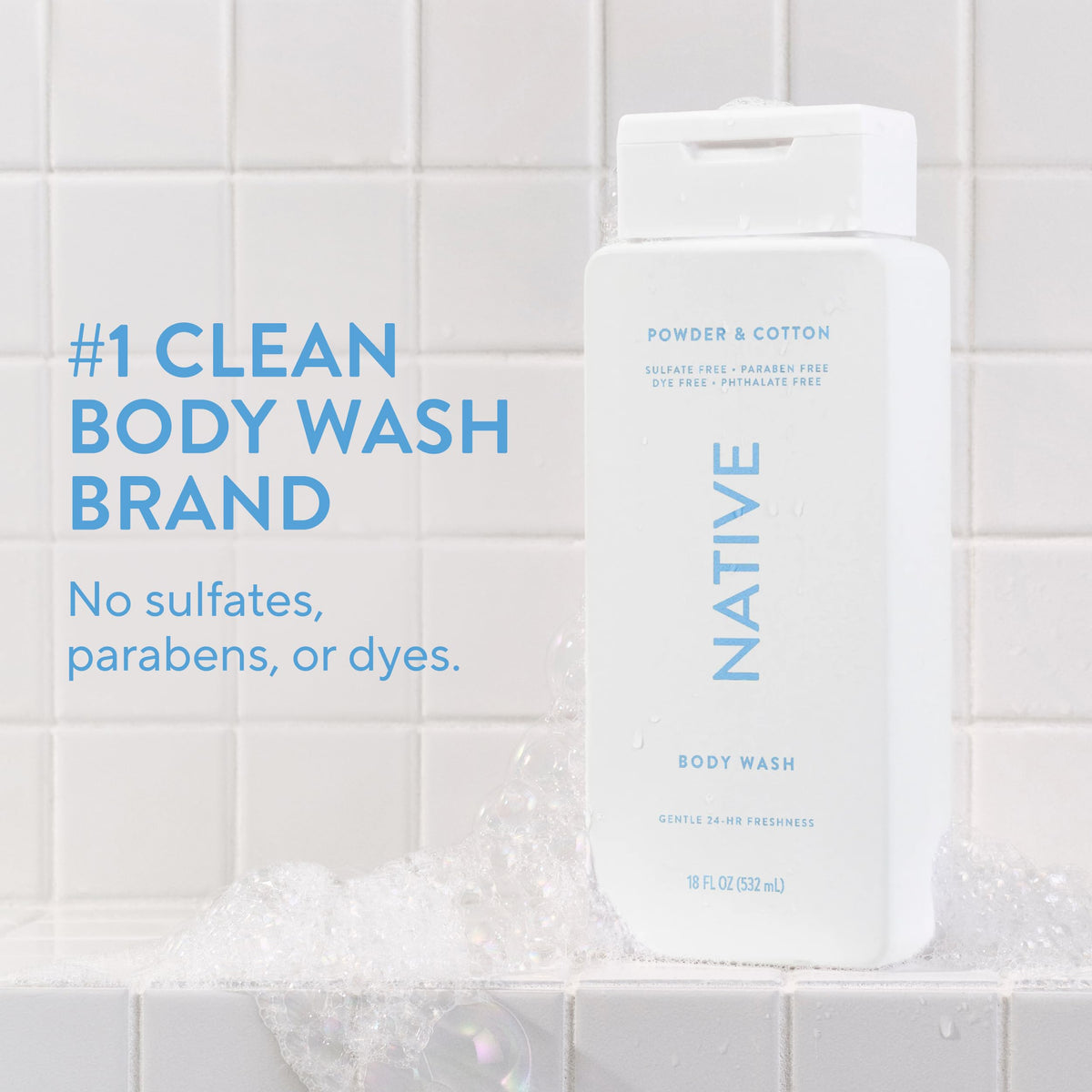 Native Gel Douche 532 ml avec mousse sur une éponge