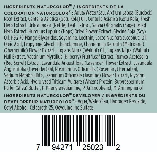 Naturcolor Teinture Cheveux Yarrow Blonde 4 fl oz arrière de l'emballage