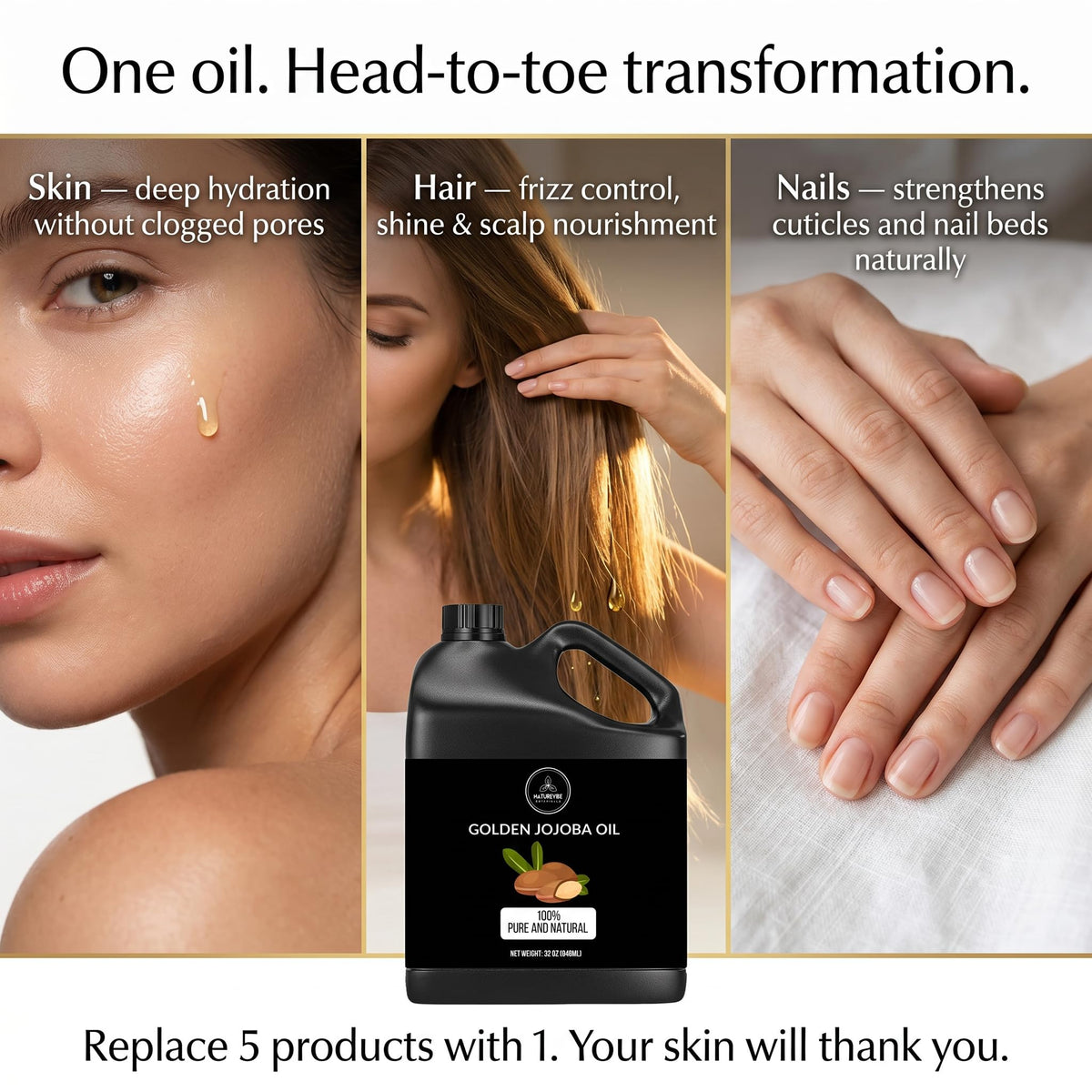 Naturevibe Botanicals Huile de Jojoba Dorée sur fond naturel