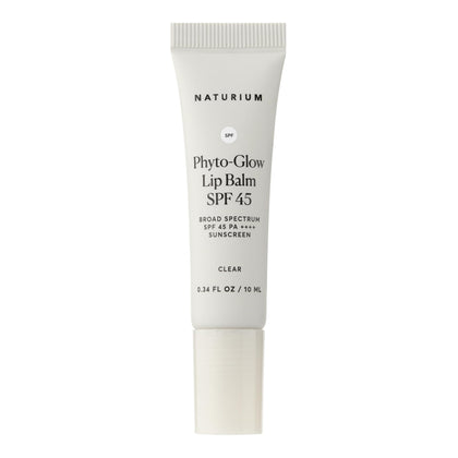 Naturium Baume à Lèvres Phyto-Glow SPF 45 10 mL, vue avant avec bouchon transparent