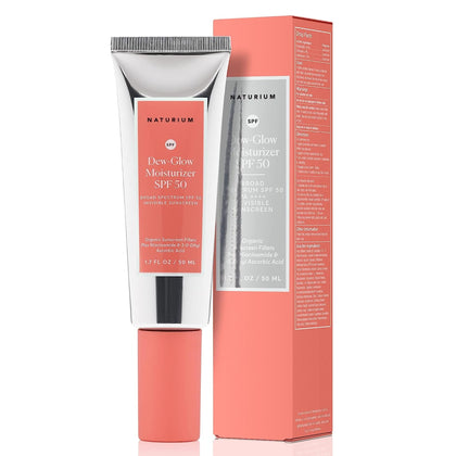 Naturium Crème Hydratante Dew-Glow SPF 50 modèle avant avec texture éclatante