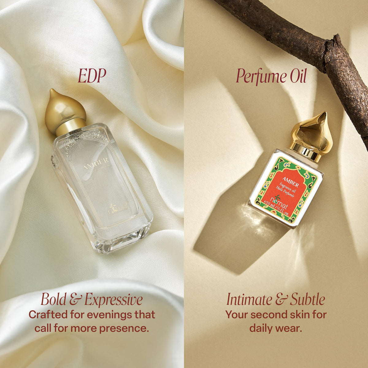 Nemat Amber Eau de Parfum 50 ml à côté de fleurs