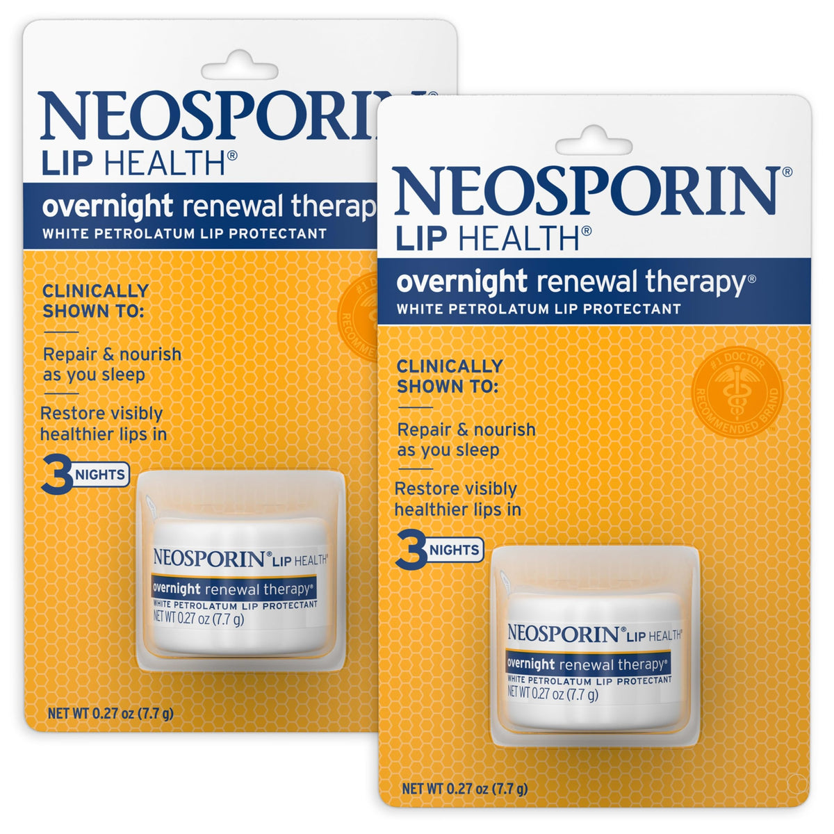 Neosporin Lip Health Thérapie de Renouvellement Nocturne, vue avant des deux tubes 0,27 oz