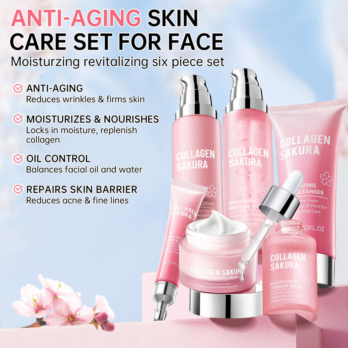 Nettoyant du set de soins de la peau Sakura, texture légère