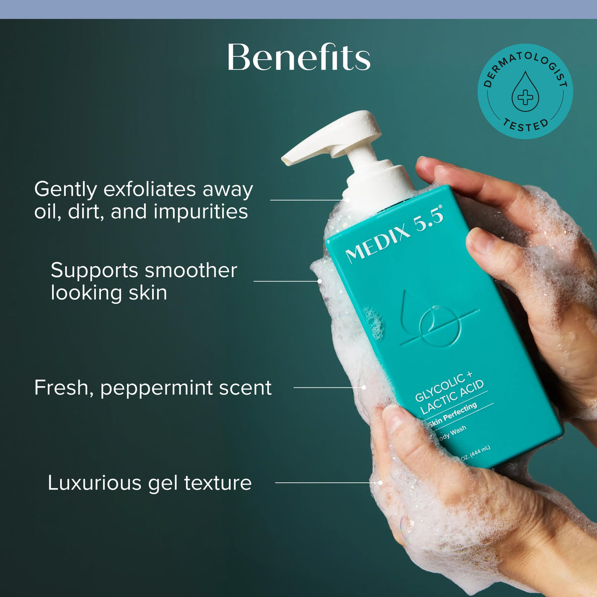 Nettoyant exfoliant AHA Medix 5.5 en flacon, mousse légère