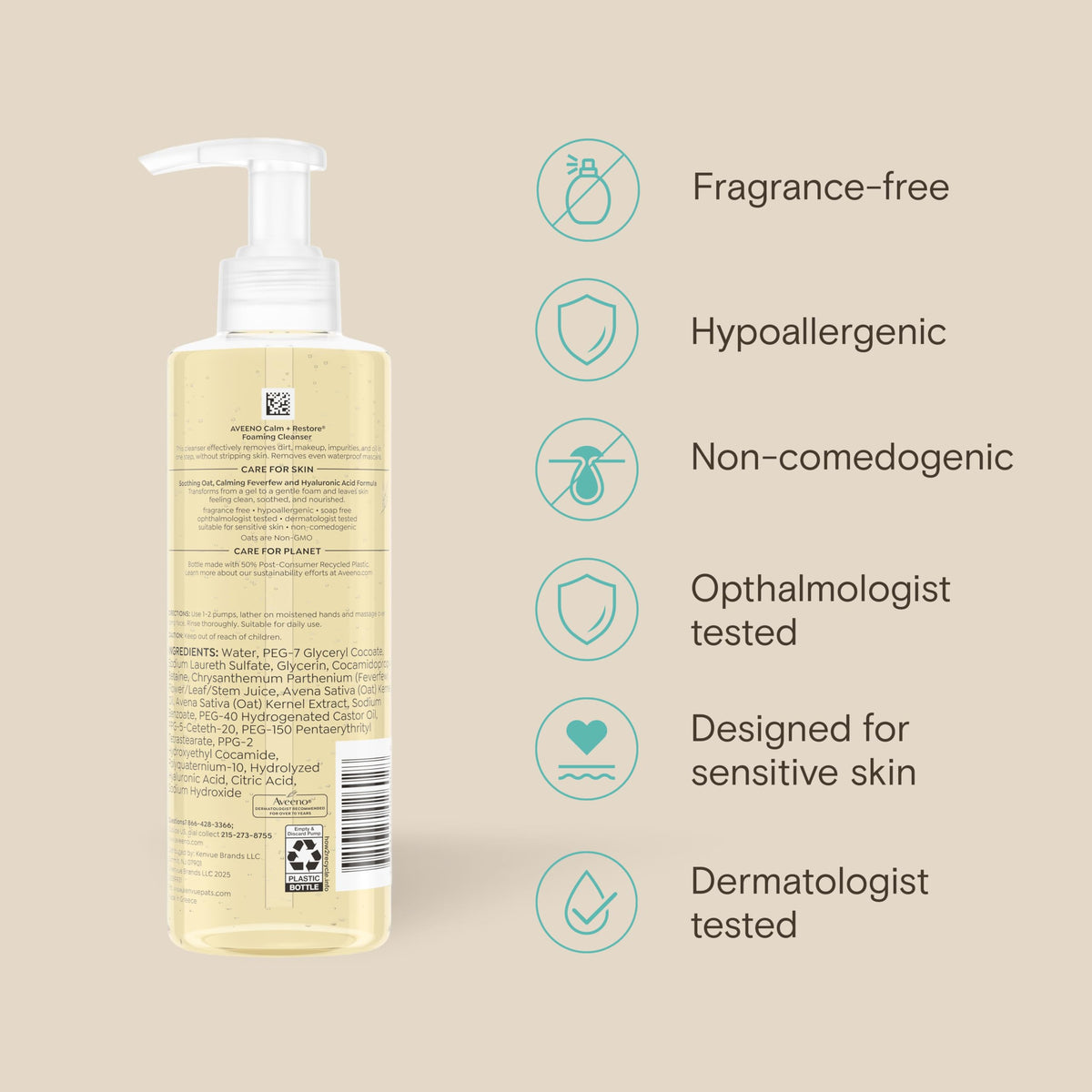 Nettoyant Moussant Aveeno Calm + Restore avec accessoires de soin