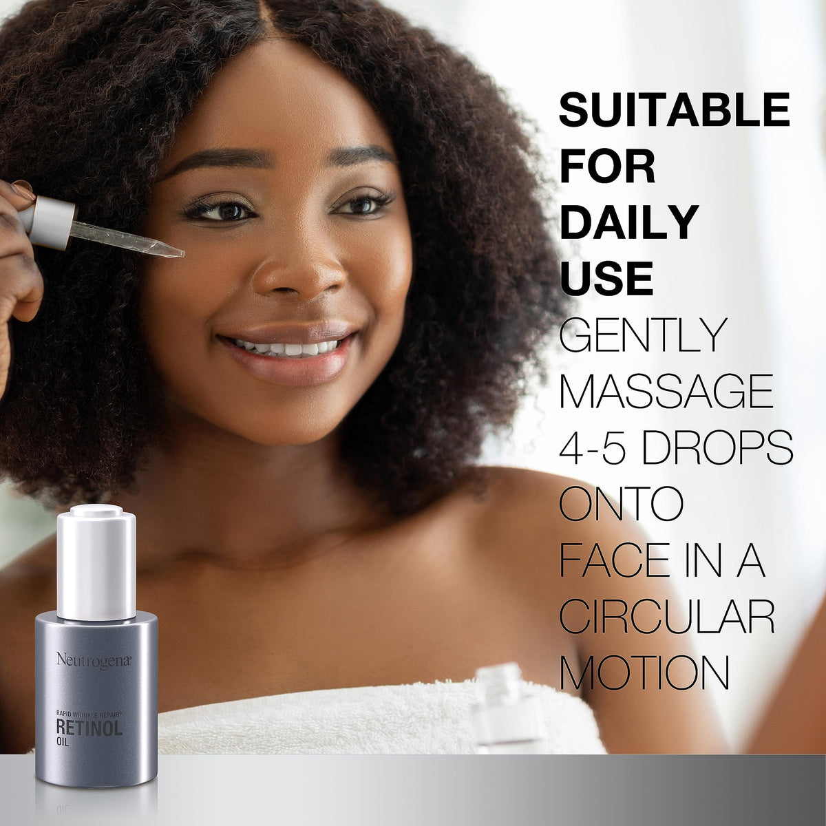 Neutrogena Huile de Vis Anti-Rides au Retinol sur un fond de salle de bain