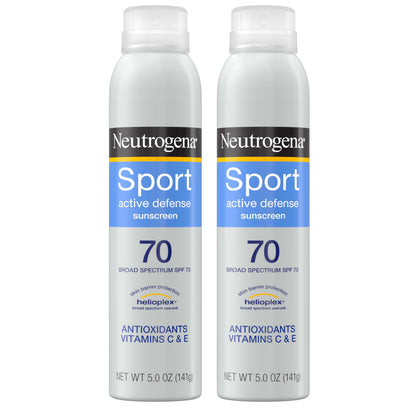 Neutrogena Spray Solaire Sport Active Defense SPF 70, pack de deux canettes de 150 ml