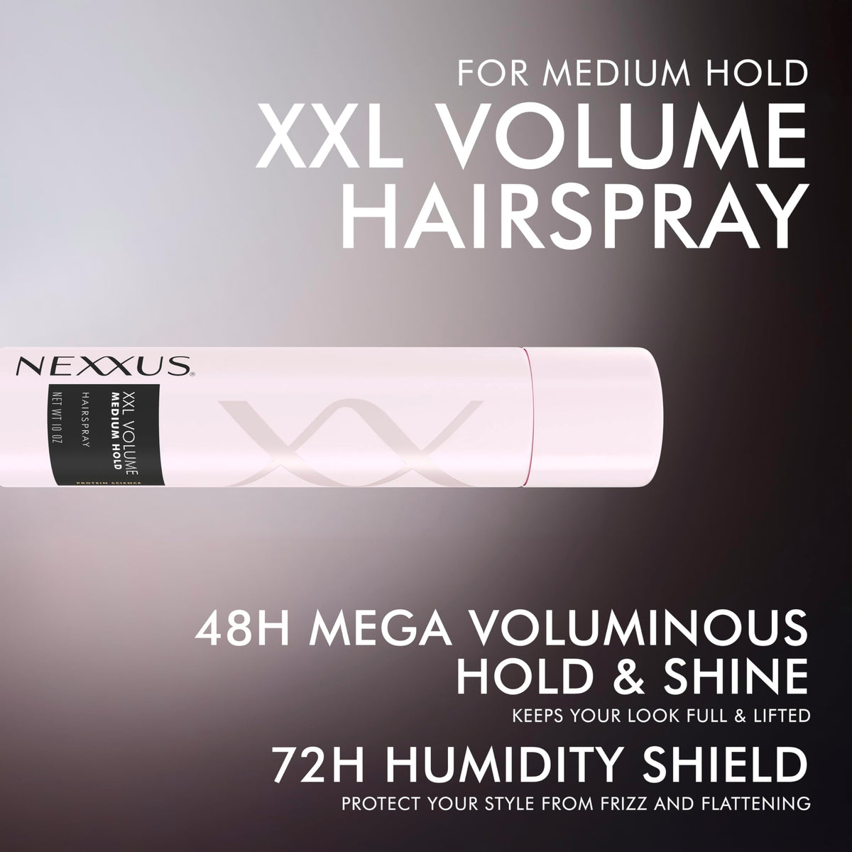 Nexxus Spray Coiffant XXL Volume 363g côté avec le bouchon