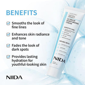 NIDA Crème Hydratante 100ml texture crémeuse sur un fond neutre