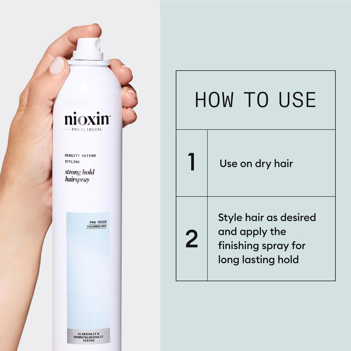 NIOXIN spray fixatif fort 372g en utilisation sur cheveux