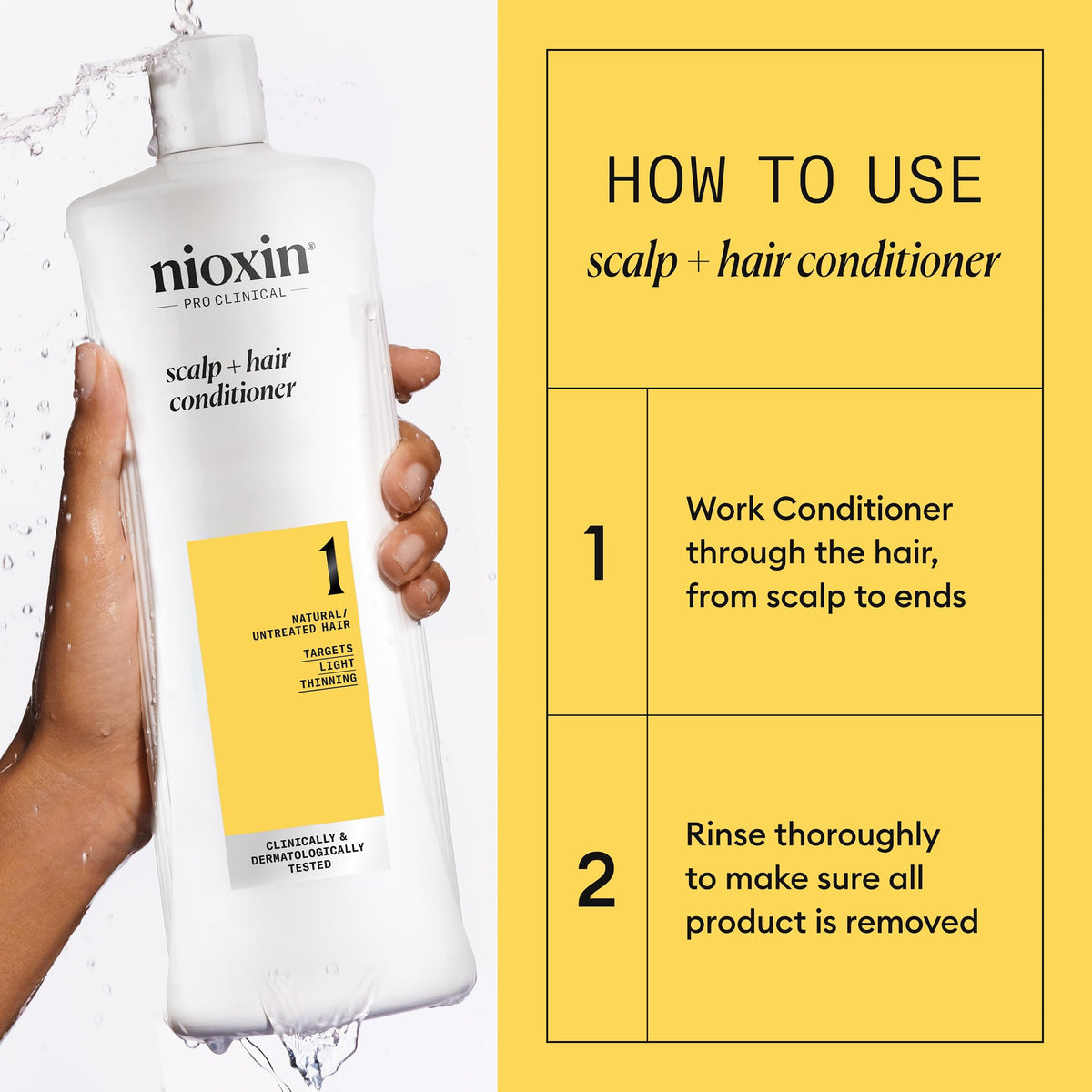 NIOXIN Système 1 Après-shampooing en utilisation sur cheveux