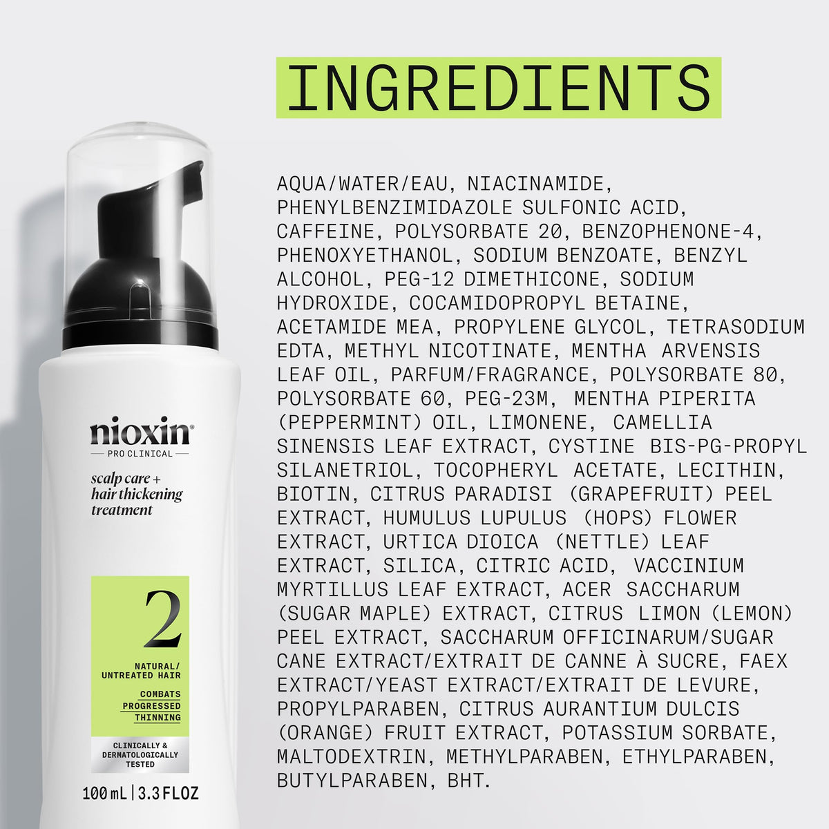 NIOXIN Système 2 produit avec ingrédients naturels en arrière-plan