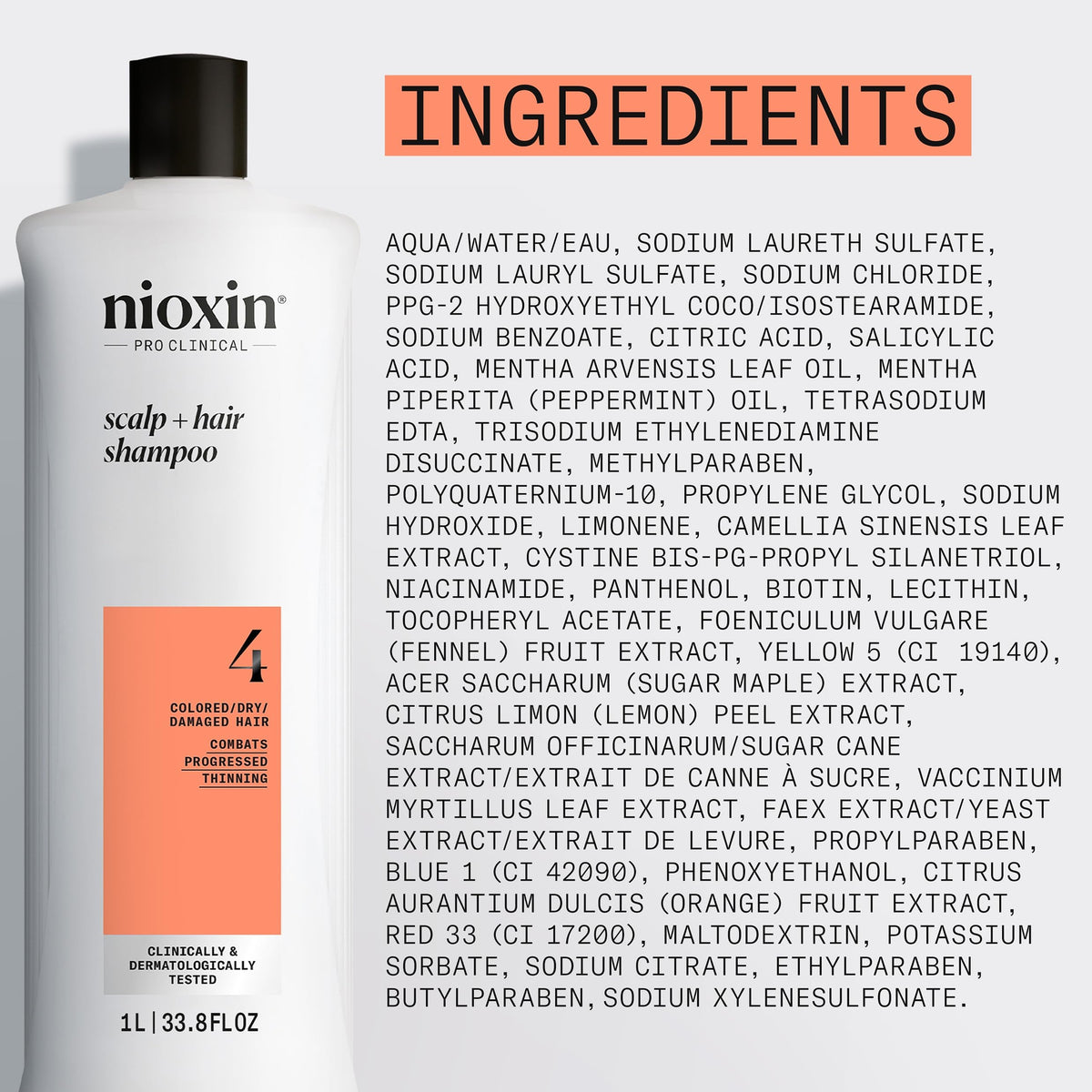 NIOXIN Système 4 shampooing après usage, montrant des cheveux plus épais