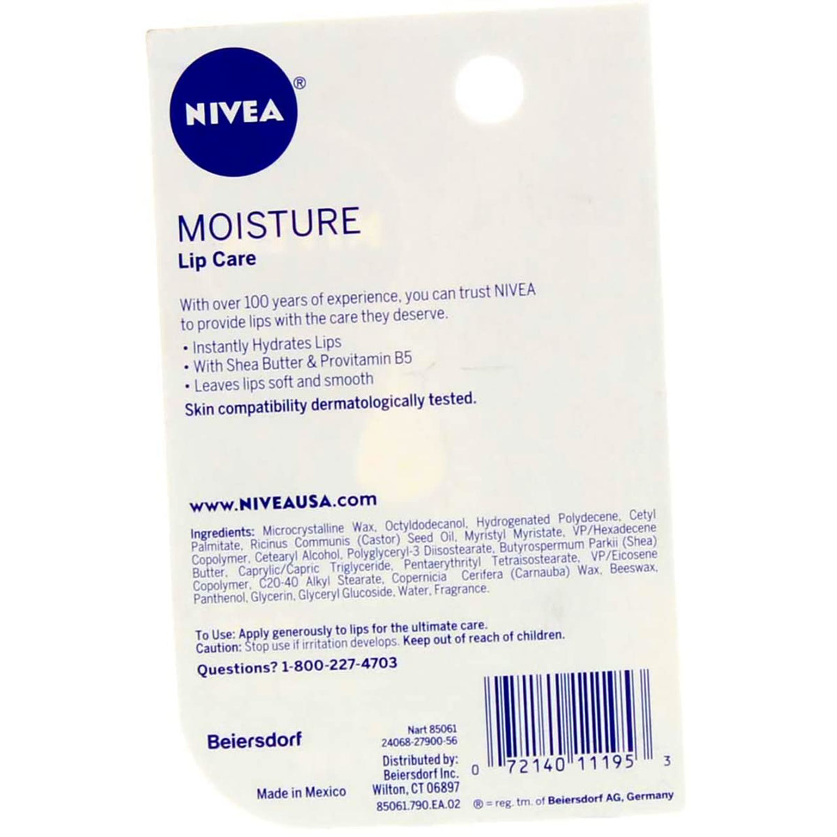 NIVEA A Kiss of Moisture Baume à lèvres, détails de l'emballage