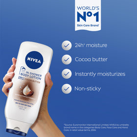 NIVEA Lotion au Beurre de Cacao, bouteille de 400ml, vue latérale