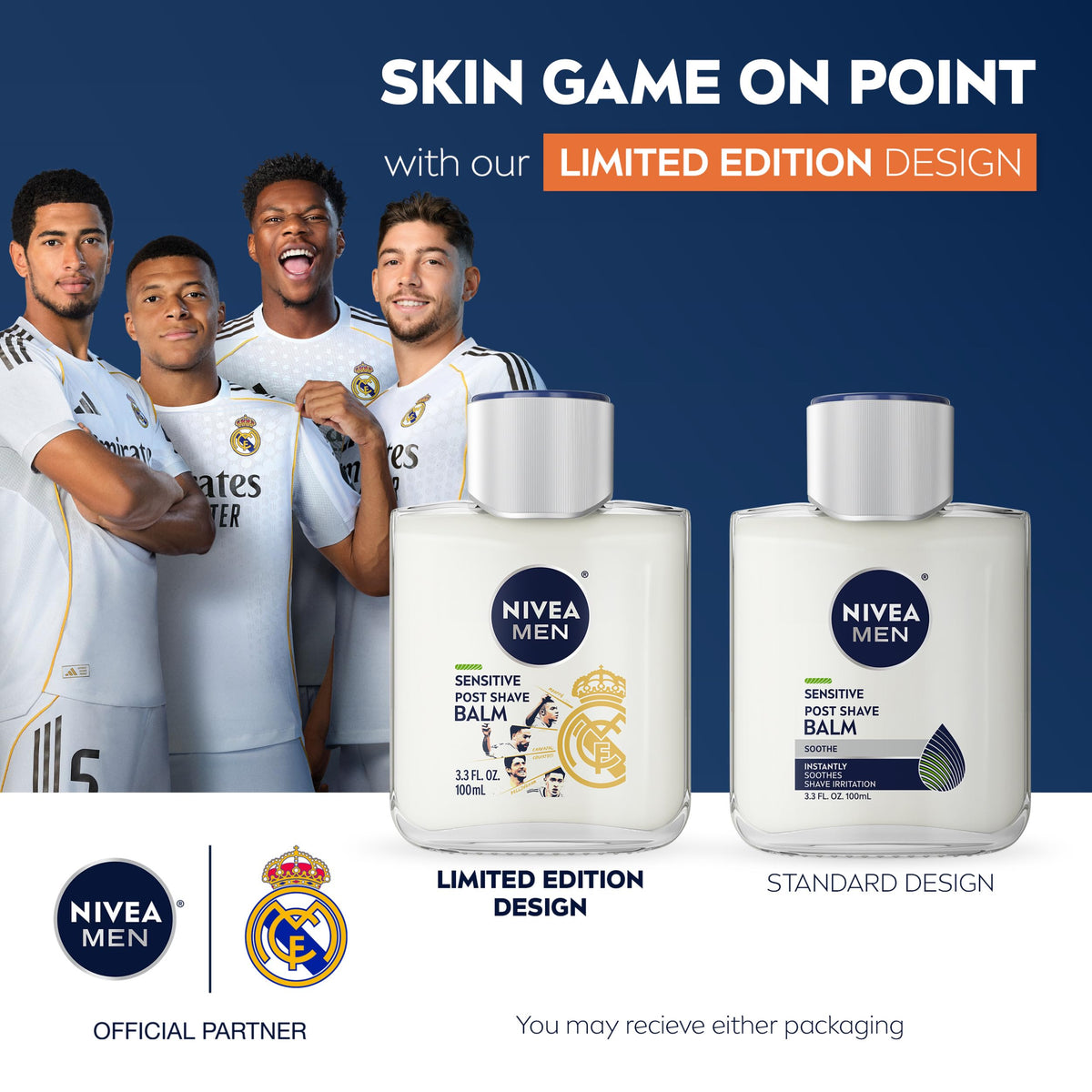 NIVEA MEN Baume Après-Rasage Sensible 100 ml Édition Limitée Real Madrid arrière