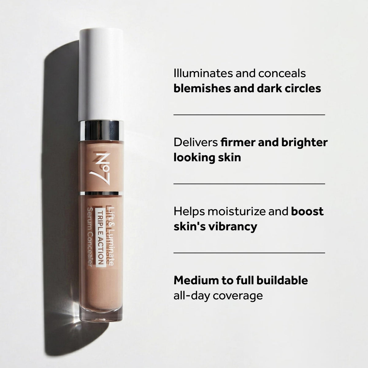 No7 Lift & Luminate Sérum Correcteur 8ml sur fond neutre