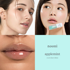 NOONI Huile à Lèvres Applemint sur des lèvres maquillées
