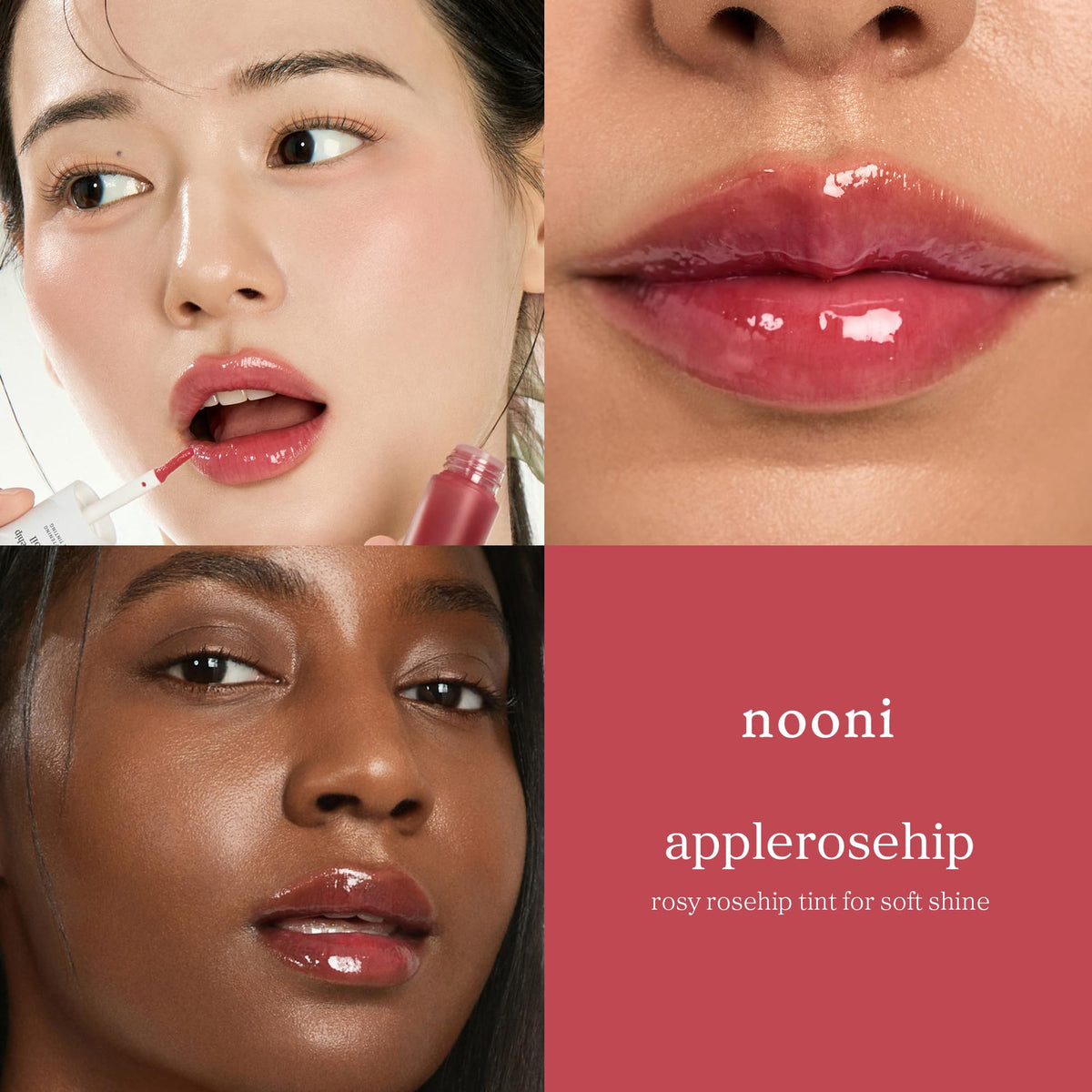 NOONI Huile à Lèvres Applerosehip en usage sur des lèvres