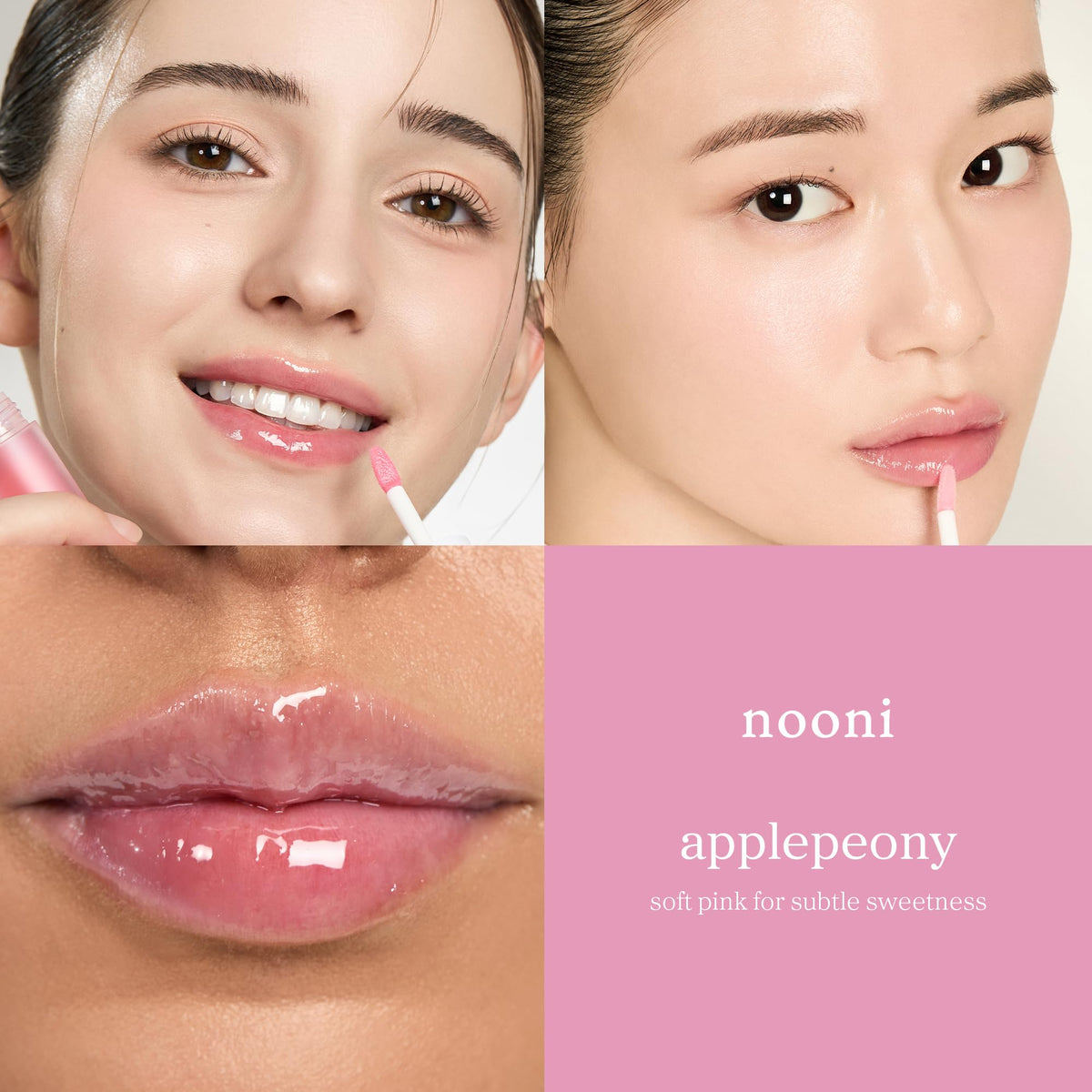 NOONI Huile à Lèvres Colorée Applepeony, packaging et étiquettes
