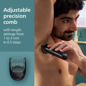 Norelco Body Groomer 5000 accessoires et peignes présentés