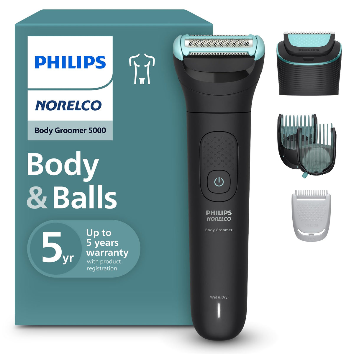 Norelco Body Groomer 5000 Série vue de face avec tête de rasoir