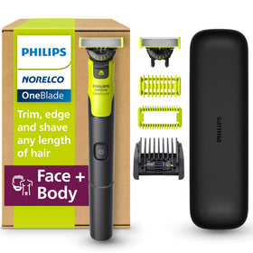 Norelco OneBlade 360 vue de face avec accessoires inclus