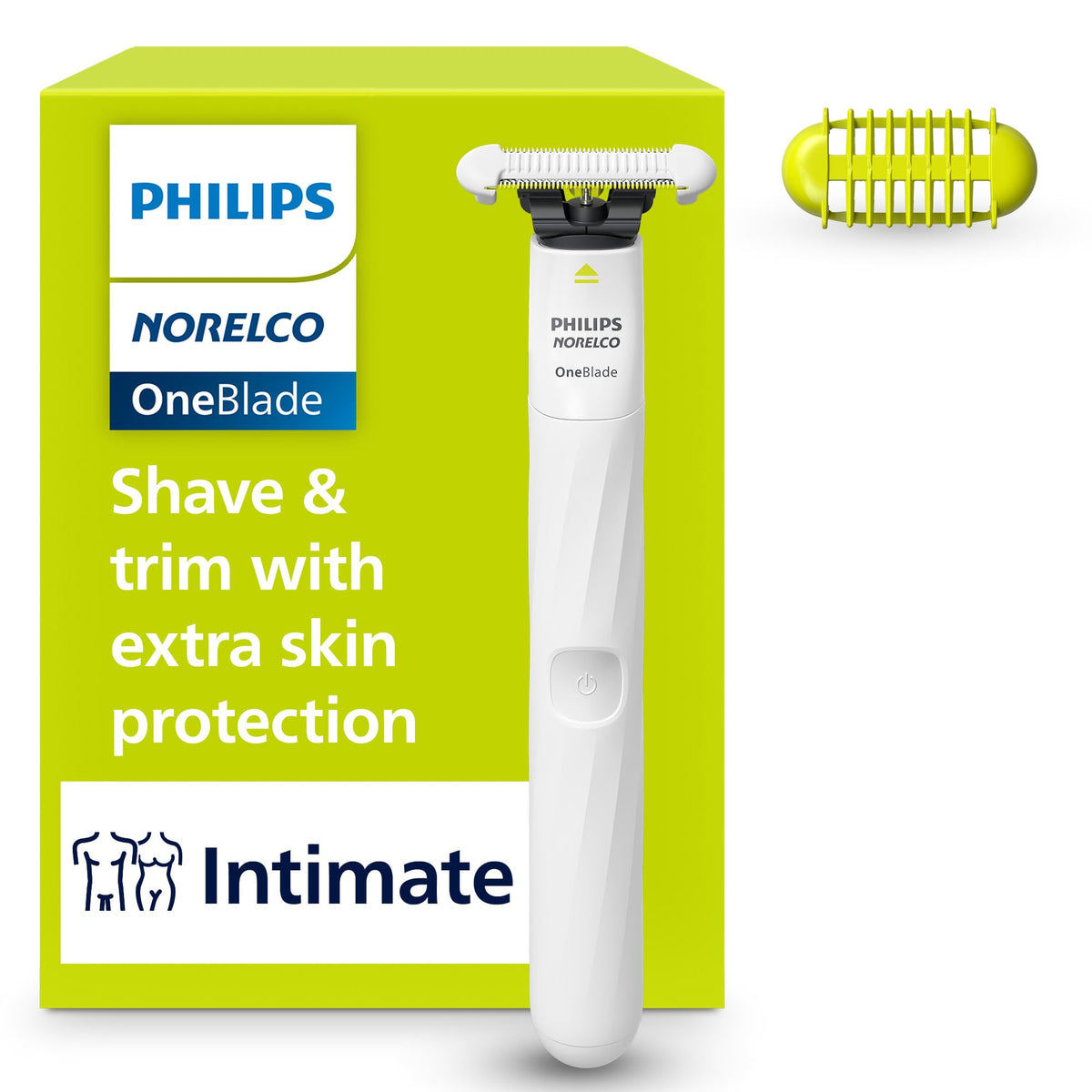 Norelco OneBlade Intimate tondeuse avec lame SkinProtect vue de face