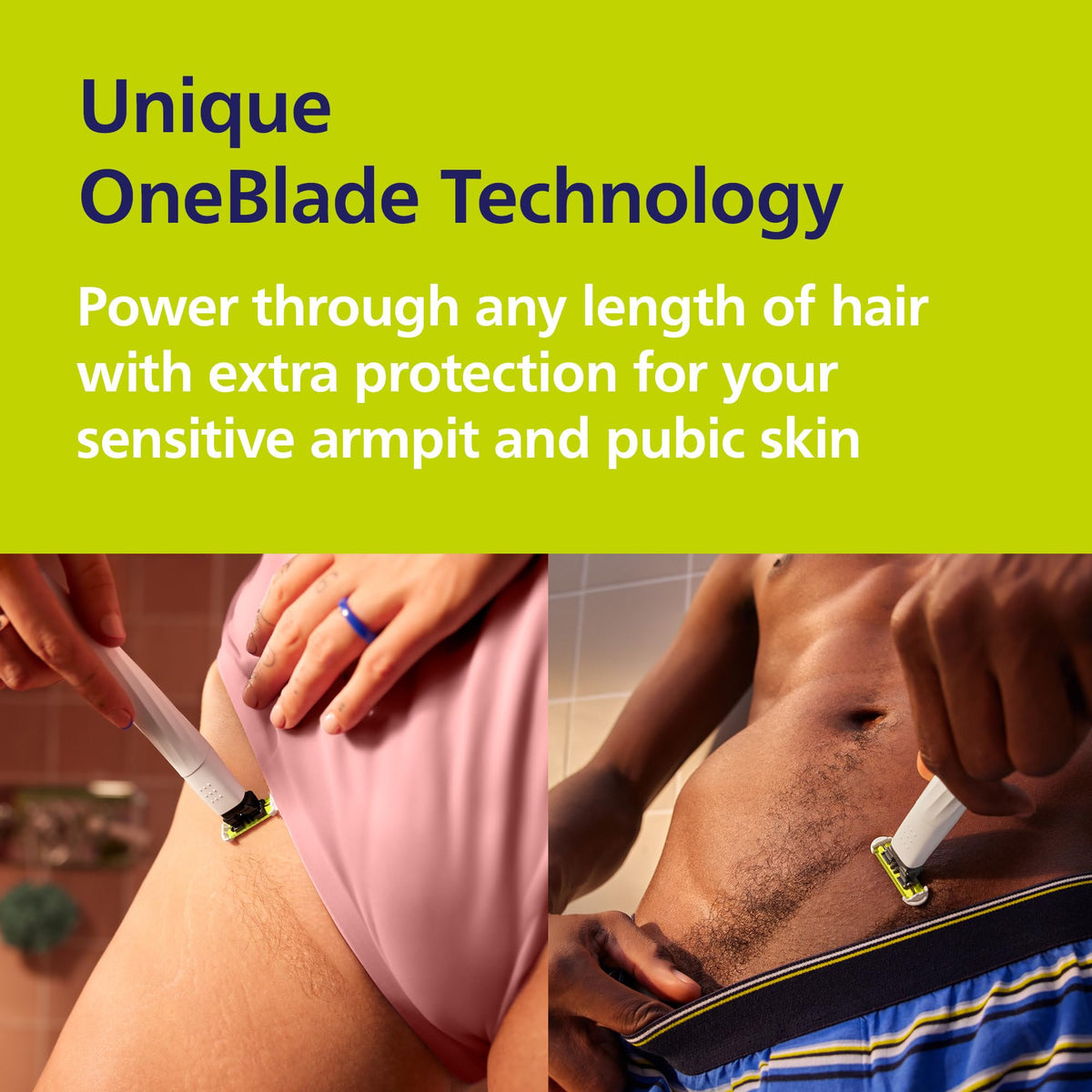 Norelco OneBlade Intimate tondeuse en utilisation sous la douche