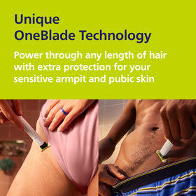 Norelco OneBlade Intimate tondeuse en utilisation sous la douche