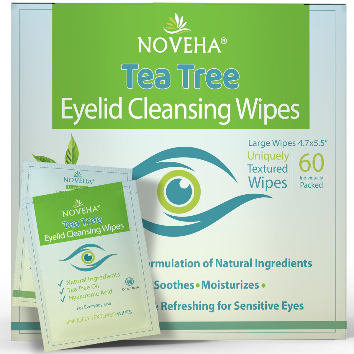 NOVEHA Lingettes Nettoyantes Aux Huile D'Arbre À Thé 60 Pièces - emballage avant