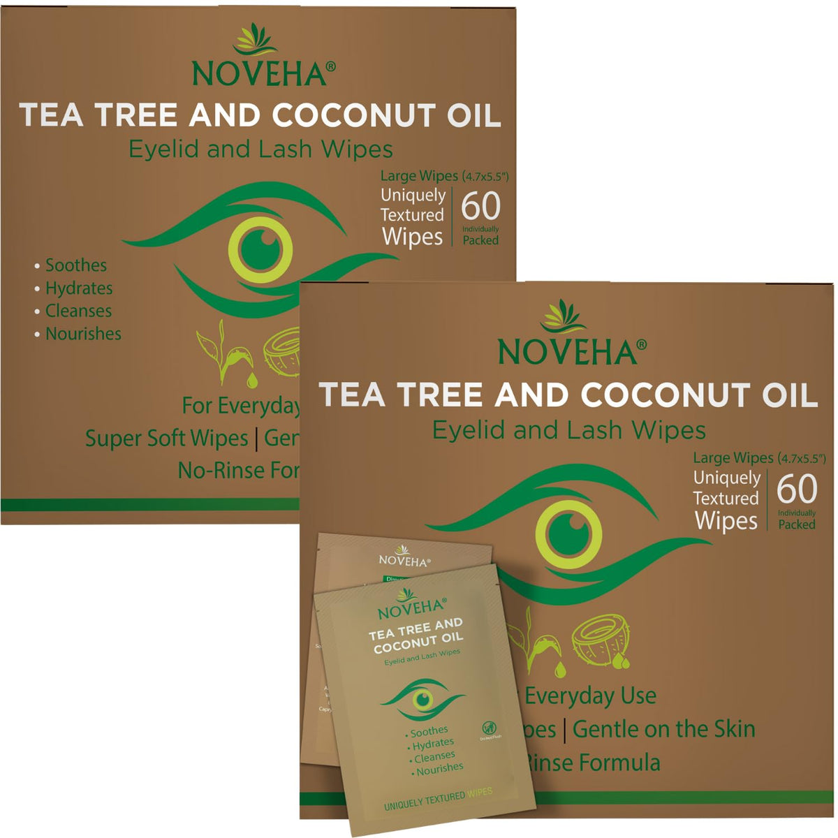 NOVEHA Lingettes Yeux à l'Huile de Tea Tree et Coco vue de face