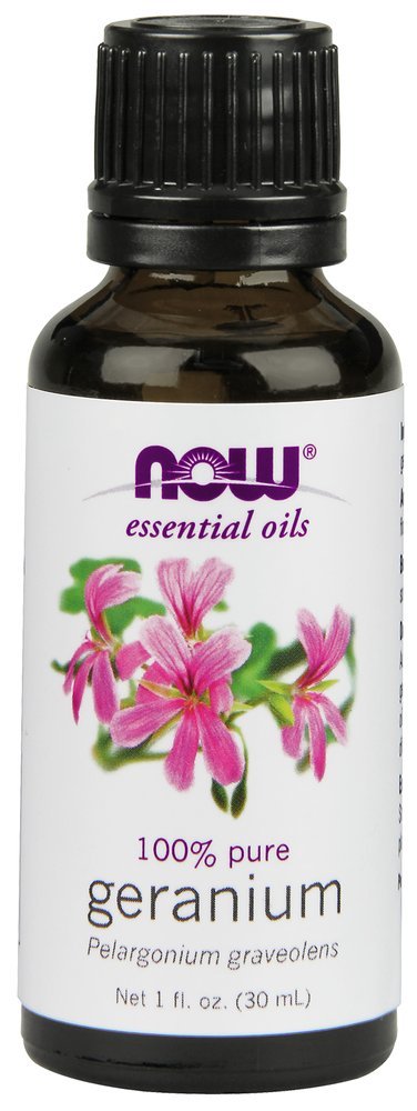 NOW Foods Huile de Géranium Pure 100% 91g vue avant avec étiquette
