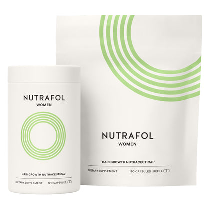 Nutrafol Compléments Alimentaires Femme pour Cheveux, bouteille et sachet de recharge