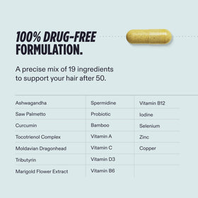 Nutrafol Compléments Capillaires 50+ pour Hommes, capsules sur un fond blanc