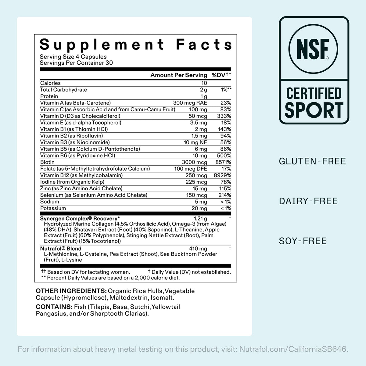 Nutrafol Compléments Postpartum, affichage des ingrédients naturels