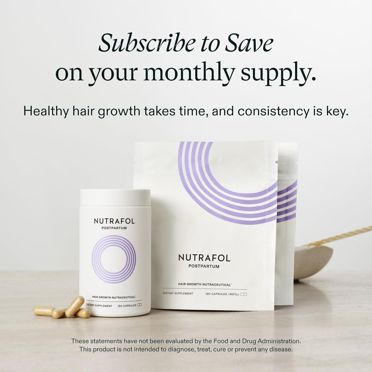 Nutrafol Compléments Postpartum, en vue aérienne avec un décor naturel